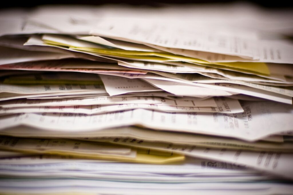 Itemized medical billing paperwork and financial documents