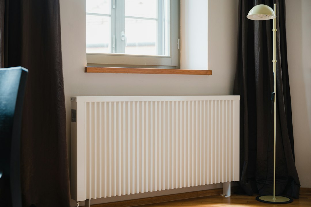 Electric heater placed in front of a window